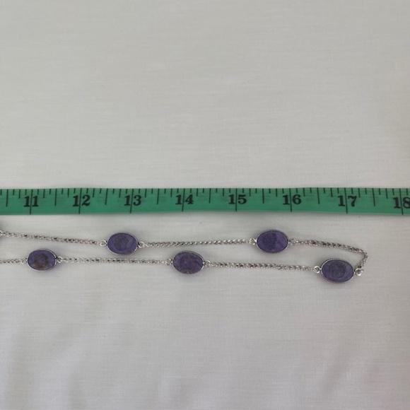 Charoite Gemstone Cabochons Silver Plated Chain Necklace Length 35" - Picture 6 of 6